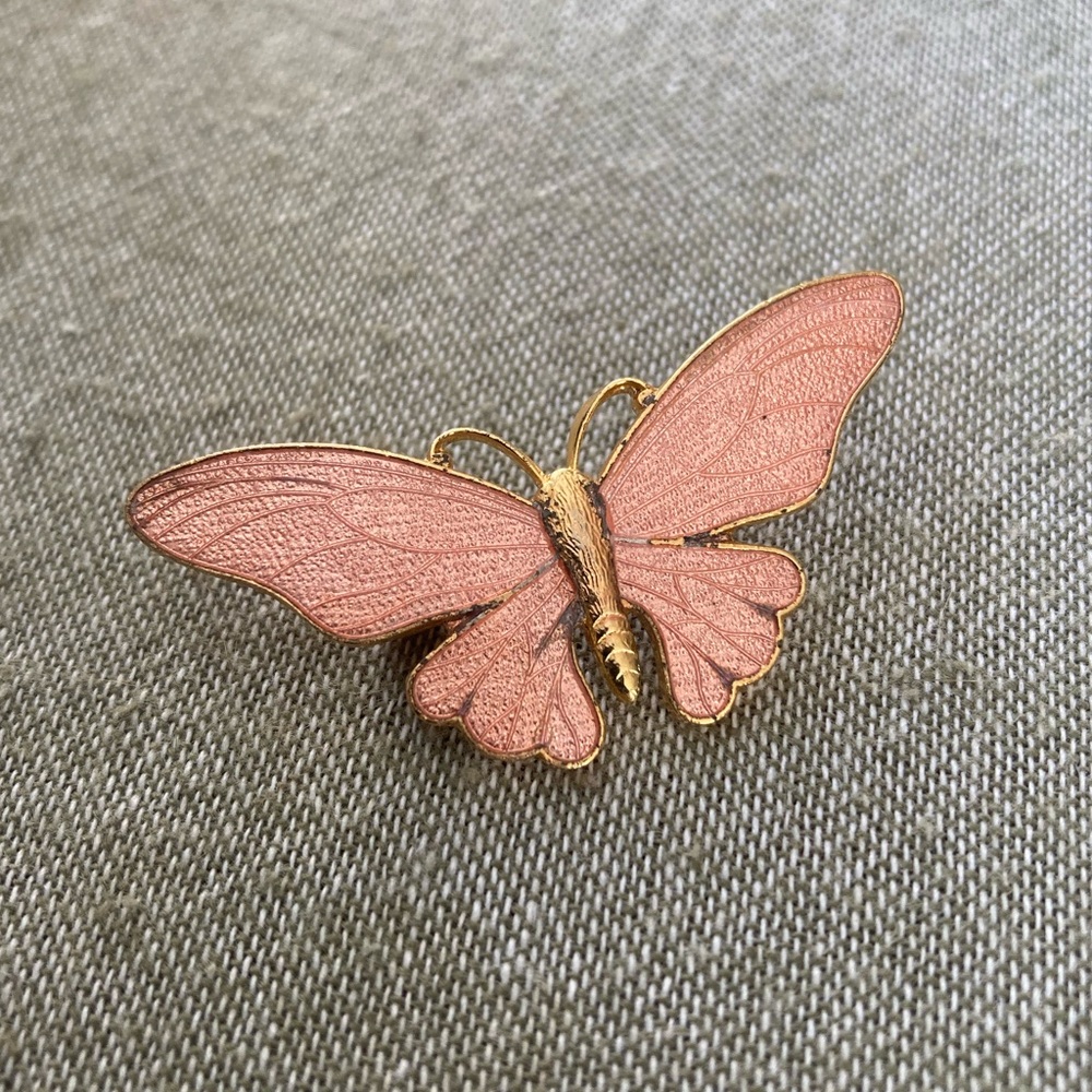 Enamel and Gold Pink Butterfly Brooch